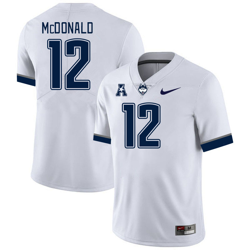 Men #12 Tucker McDonald Connecticut Huskies College Football Jerseys Stitched Sale-White